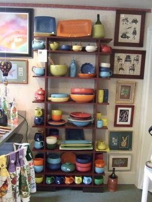 Rainbow pottery display  ... sure to cheer you up on a rainy day!