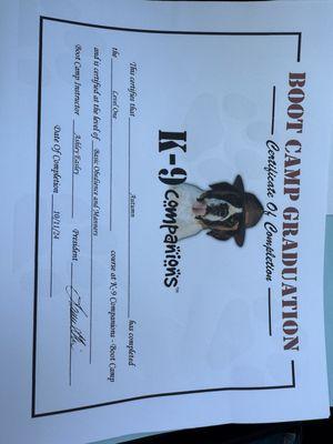 K-9 companions boot camp cert