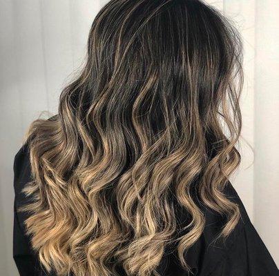 Beautiful balayage technique for medium to light brown hair color.