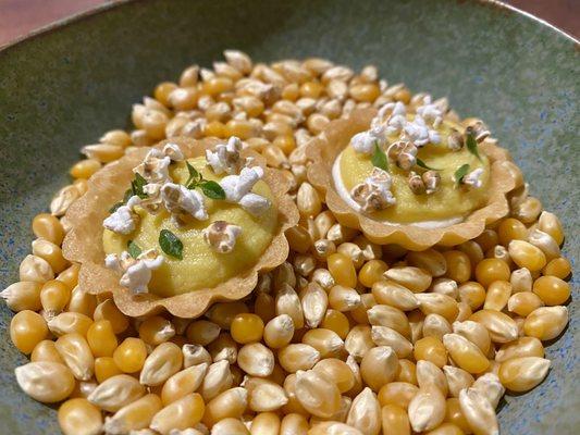 Corn Tartlette, Goat Cheese, Sorghum