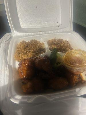 Lunch special- General Tso's chicken with fried rice.