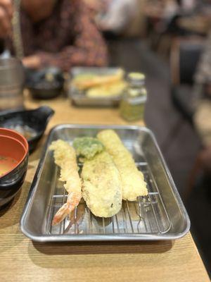 Shrimp, eggplant and cuttlefish tempura