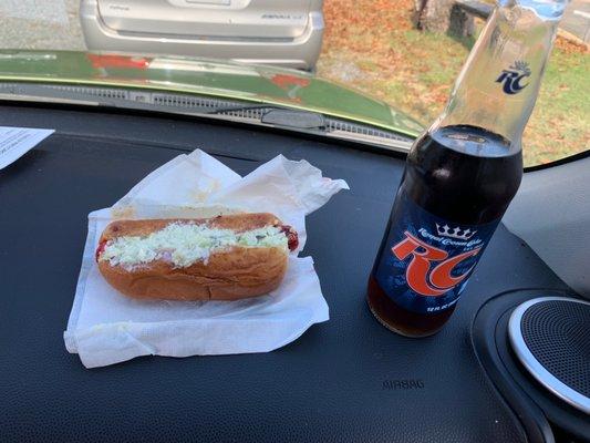 Hot dog and RC cola.