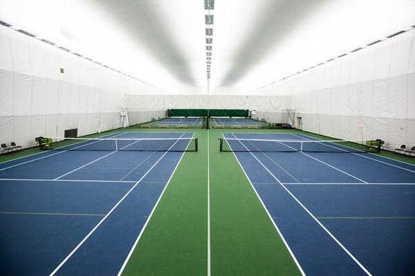 Four indoor decoturf court surfaces. We offer leagues, lessons and programming for all ages and abilities.