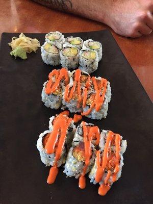 California roll, spicy tuna roll, Crunchy Spicy Salmon Roll