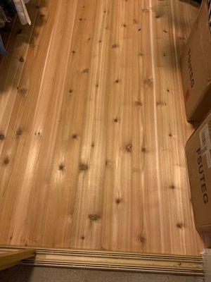 Walk in closet cedar wood flooring