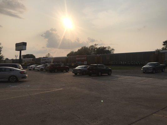 Train tracks run right by Harvey Hinklemeyers in this once booming railroad town