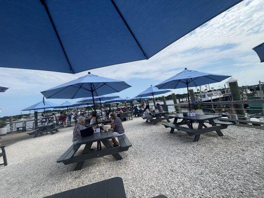 View of the outdoor picnic tables.