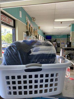 Don't have time to do laundry? They'll do it for you! This customers clothes is all folded and ready to be picked up for only $26.00!