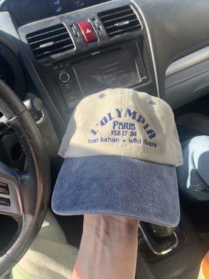 an embroidered hat with a beautiful blue design