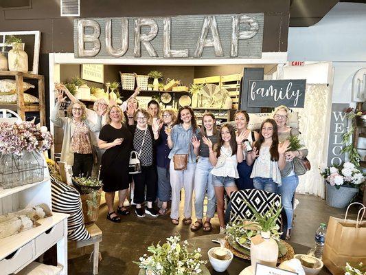 Burlap hosts private shopping events for family, friends, or fundraisers.