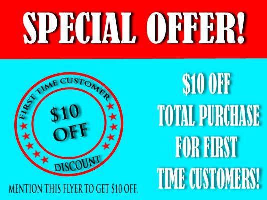 We are offering to all first time clients $10 off your total purchase order. Don't miss out on this opportunity!