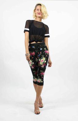 Jeans Warehouse Mesh Top and Floral Capris