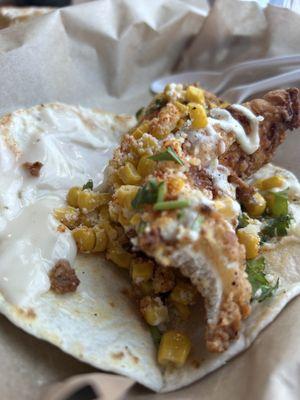 Close up of Fried Chicken Elotes