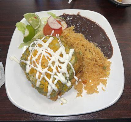 Chicken Fajitas Chimichanga topped with green sauce AUTHENTIC & DELICIOUS!