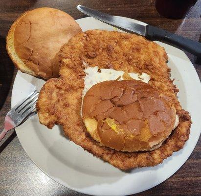 Pork tenderloin with pepperjack cheese and an extra bun (a must!)