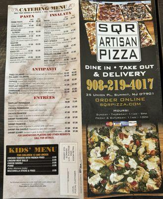 Front and back of menu