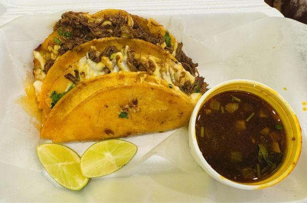 Birria Tacos and consume