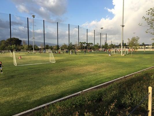 View of the soccer field from the parking lot