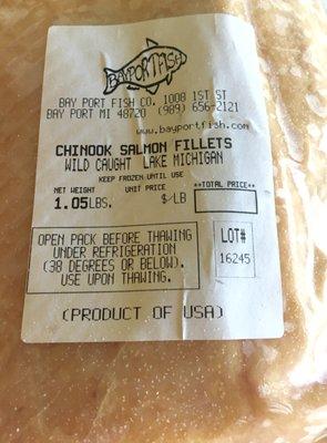 Wild caught Michigan fish, including Salmon, Trout, Walleye, Whitefish and perch