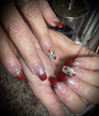 Christmas nails by John!! Just beautiful!!!