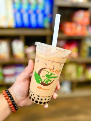 Hong Kong Style Milk Tea w/Boba... Get Yummy Snacks Behind...