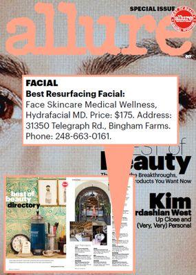 FACE has won best facial nationally by Allure Magazine!