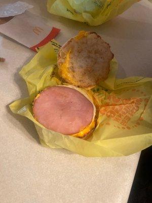 We ordered two SAUSAGE McMuffins and got HAM.