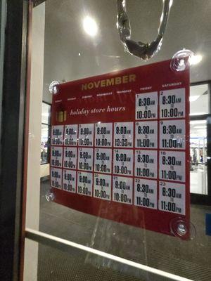 Holiday hours for 2024 of this November