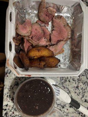 Picanha, beans, and maduros