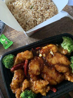 General Tso shrimp and fried rice