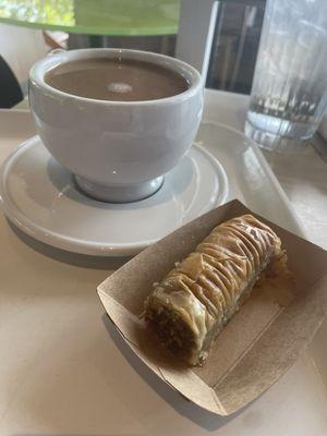 Finger baklava (walnuts and cinnamon) with a dirty chai.