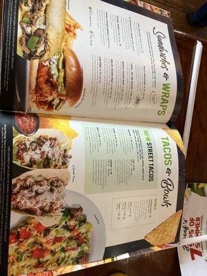 Taco section of menu.