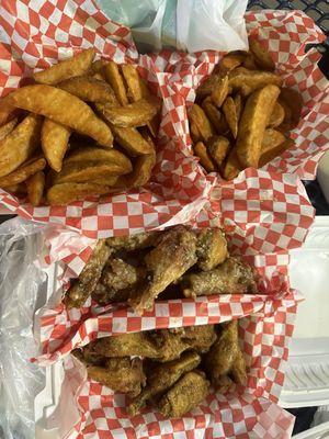 15 Piece Chicken Wings Combo Parmesan wings, Lemon pepper wings, steak fries