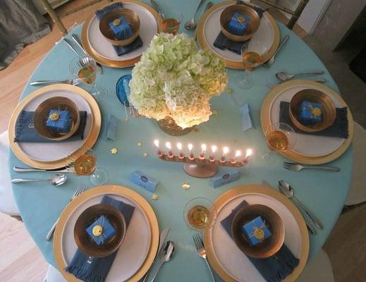 Gold Chargers for your Hanukkah Table Setting.