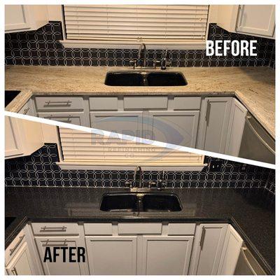 (BEFORE & AFTER) Granite Countertop Resurfaced in Spray Stone