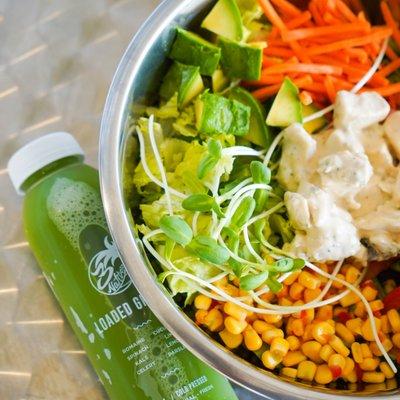 Tex Mex Salad and Loaded Greens Cold Pressed Juice from 3Natives