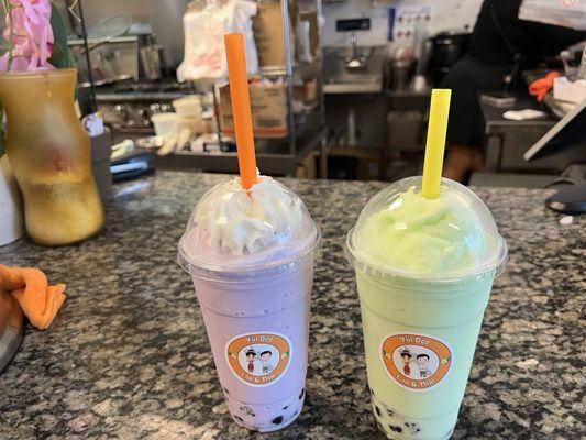 Boba tea, taro, green drink