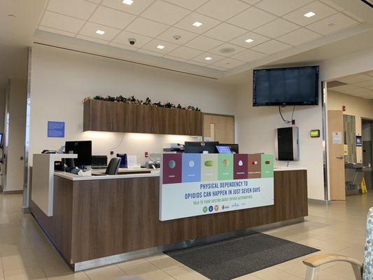 Second floor waiting area check-in desk