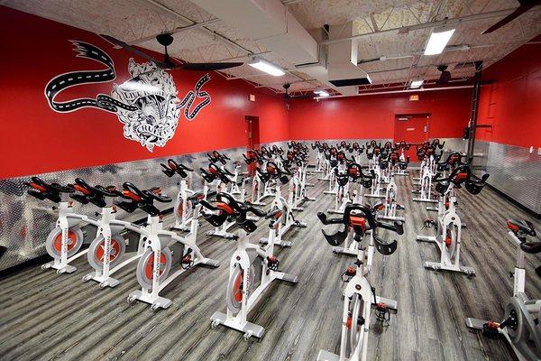 Burn calories in our cycling studio and take The Ride, a fast-paced class taught on magnet-driven Schwinn stationary bikes.