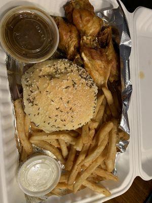 Beef on weck and Mild wing combo with fries with gravy