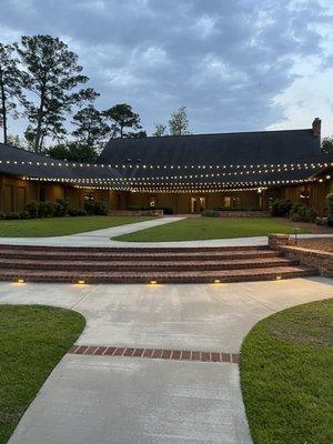 fairy lights over the courtyard