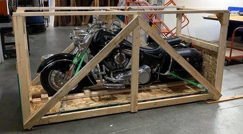 Motorcycle, Crate and Ship