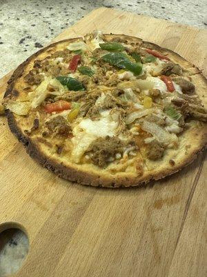 Thai chili pork cauliflower crust pizza