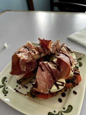 Caprese toast with prosciutto