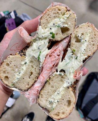 Everything bagel with scallion and chive cream cheese