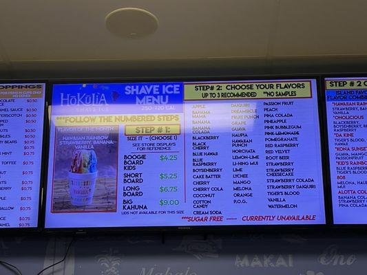 Shave Ice Menu