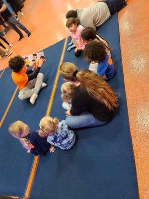 Storytime on the mat by the wall, for toddler time