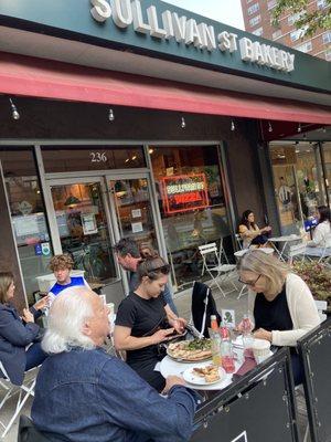 Outdoor seating and fresh pizza!