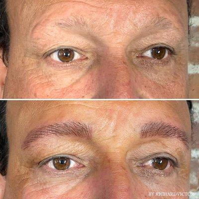 Eyebrow Microblading on male, before and immediately afterwards. #guybrows